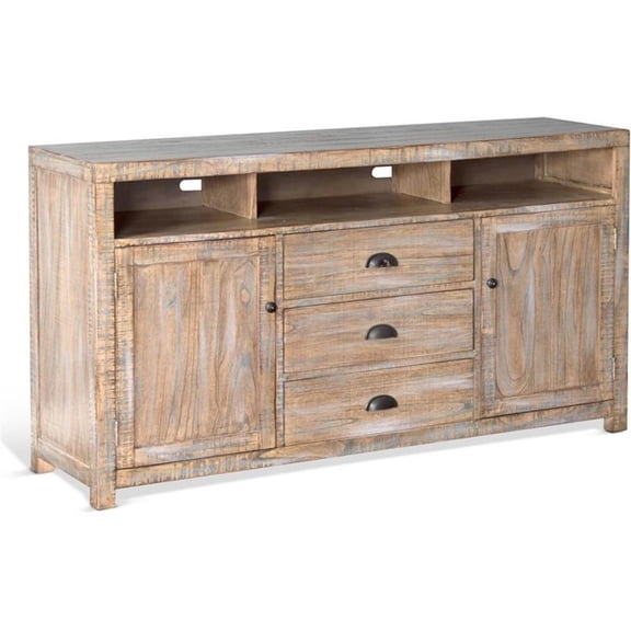 Pemberly Row 66" Coastal Wood TV Console in Weathered Brown