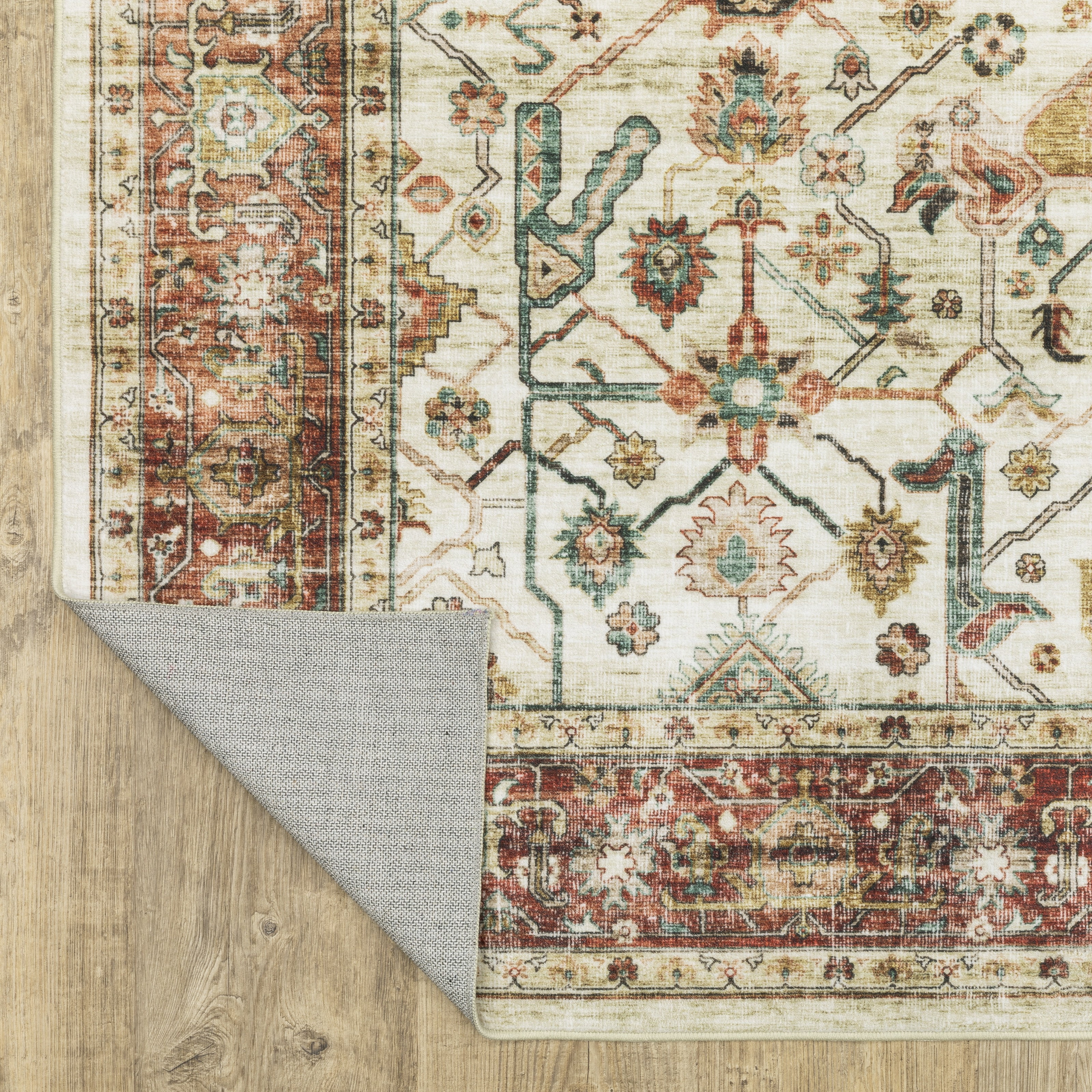 Avalon Home Sebastian Vintage Bordered Ivory/ Rust Red Washable Indoor Area Rug
