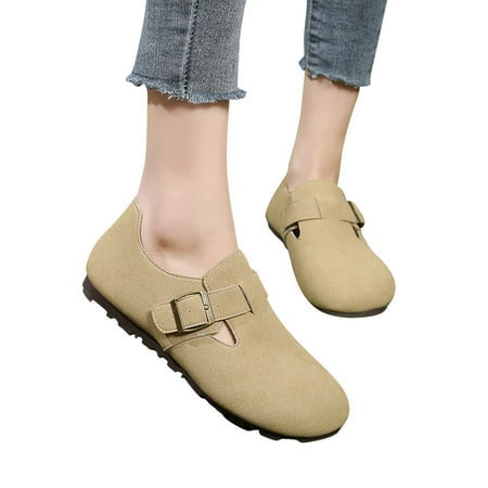 Lovskoo Women s Faux Suede Loafer Flats Soft-Soled Round Toe Cut Out Ankle High Slip On Casual Flat Penny Shoes Khaki