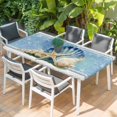 thumbnail image 2 of Blue Coastal Starfish Table Cloths for 4 Foot Rectangle Tables, Vintage Wooden Nautical Coral Summer Patio Waterproof Elastic Fitted Tablecloths, Washable Rectangular Table Cover for Camping, 2 of 8