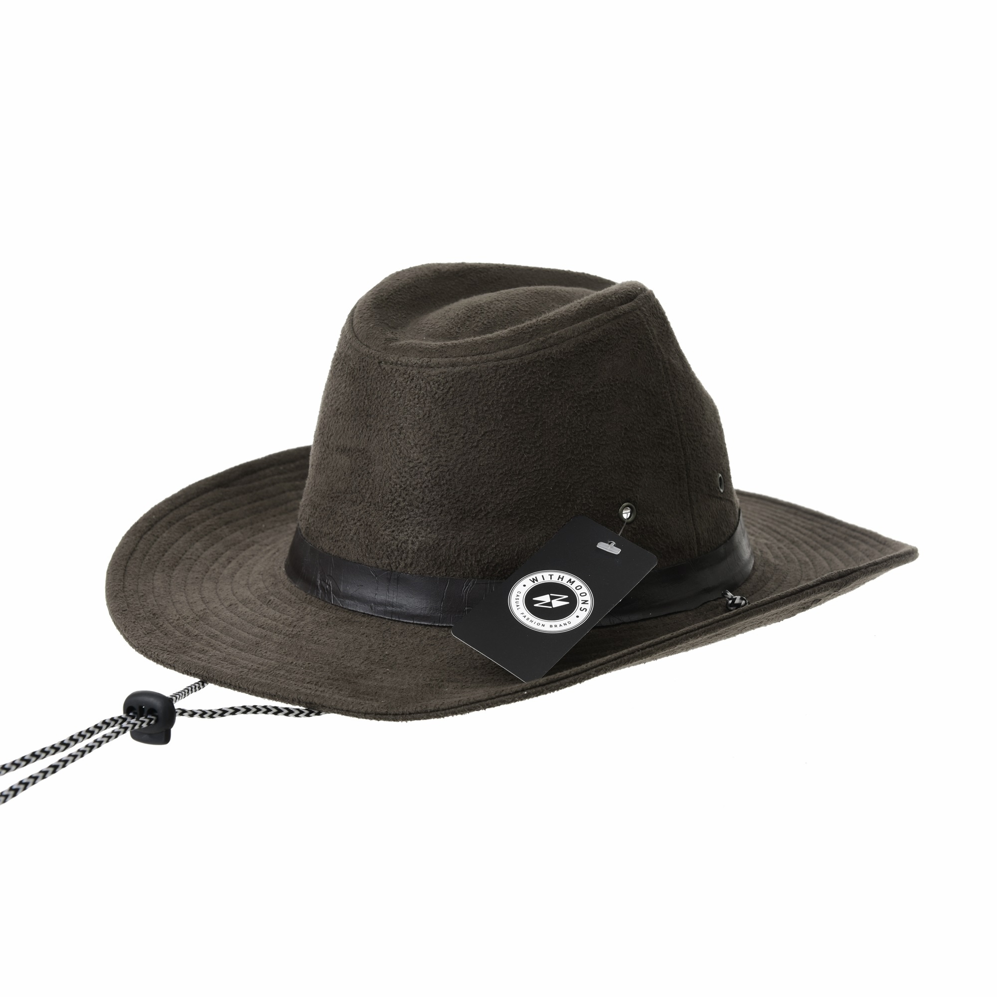 WITHMOONS Suede Indiana Jones Hat Outback Hat Fedora With Cord CD8858 (Brown) - image 3 of 5