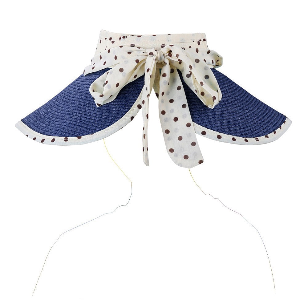 Women's and Girl's Polka Dot Straw Visor Sun Hat