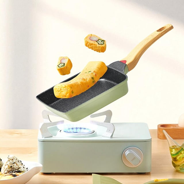 Sartén de Tortilla Japonesa Antiadherente Rectangular Filete Tocino Salchicha Cocina Jamón Panqueque Hamburguesa Huevo Sartén Utensilio Verde