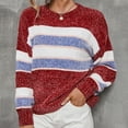 thumbnail image 2 of Fesfesfes Women Sweaters Casual Round Neck Striped Long Sleeve Pullover Sweater, 2 of 9