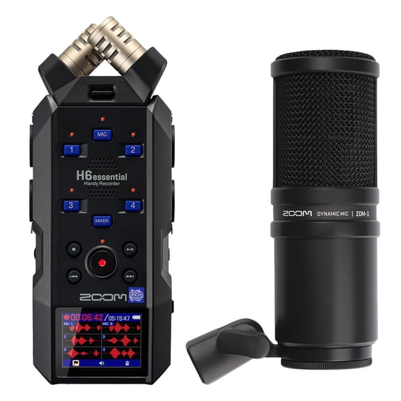 Zoom H6essential 6-Track 32-Bit Float Handy Recorder, Bundle with ZDM-1 Dynamic Microphone