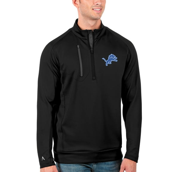 Men's Antigua Black/Charcoal Detroit Lions Generation Quarter-Zip Pullover Jacket