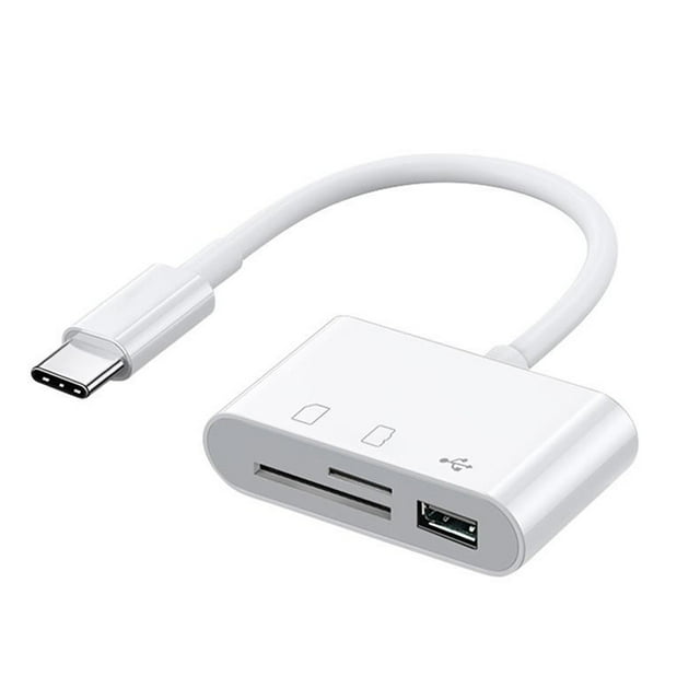 Hub de tipo C 3-en-1 Type-C Hub Type-C a USB2.0 + SD + TF Adaptador para dispositivos Type-C Lector de tarjetas de memoria OTG para SD TF Micro SD, Blanco Meterk Hub de tipo C