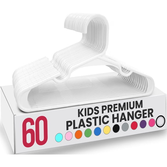 Utopia Home 60 Pack Kids Hangers - 11.5 Inch Plastic Baby Hangers for Closet - Childrens Hanger for Clothes & Infant Hanger for Closet White