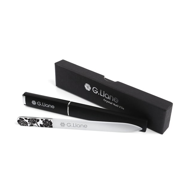 G.Liane Lima de uñas de cristal premium con estuche, limas de uñas de cristal profesionales, juego de manicura perfecto para mujeres, hombres y niños, juego de regalo para el cuidado de las uñas (negr