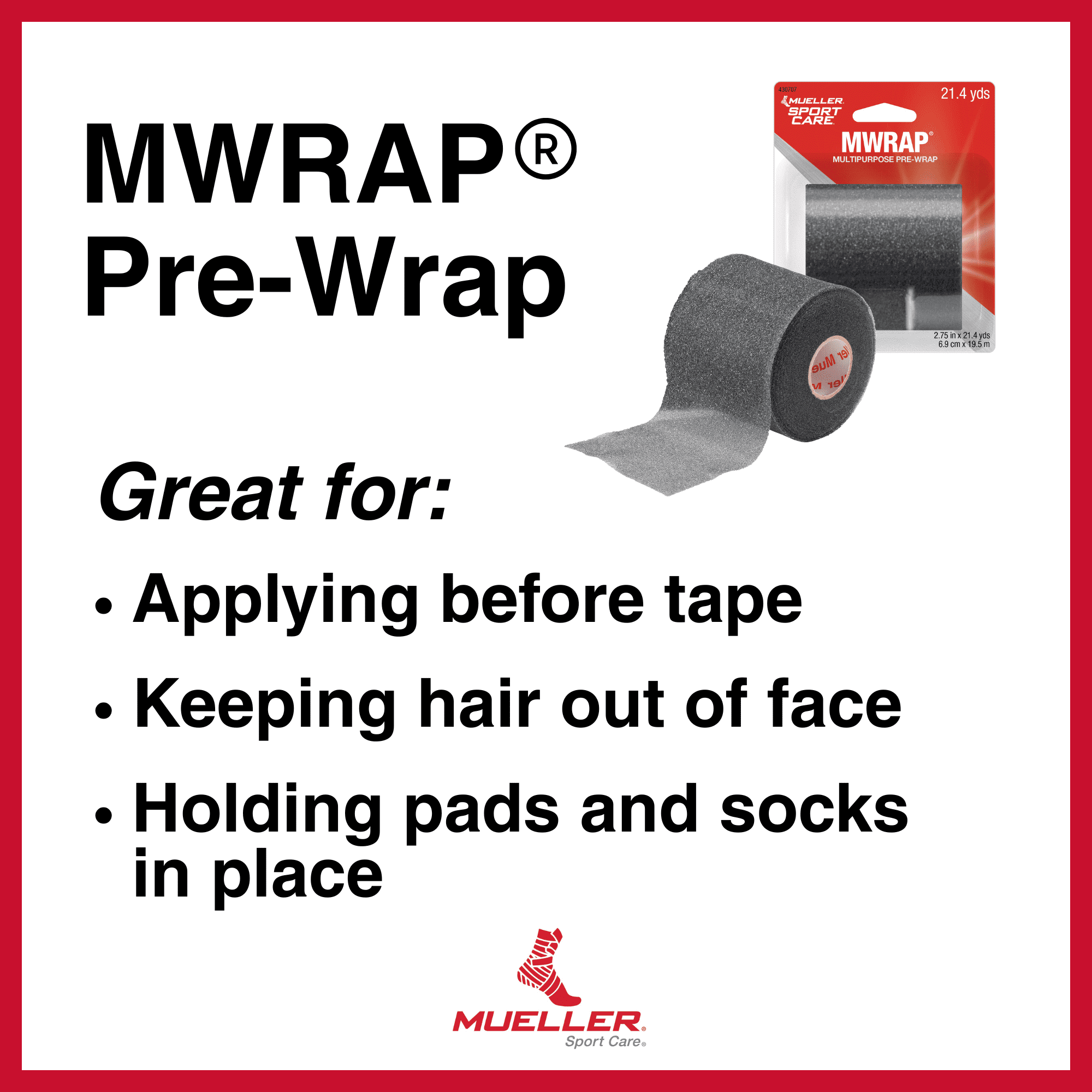 (3 pack) Mueller MWrap Prewrap, 2 Pack, Black