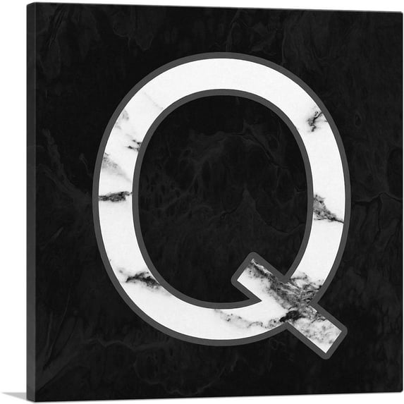 ARTCANVAS Classy Black White Marble Alphabet Letter Q Canvas Art Print - Size: 26" x 26" (1.50" Deep)