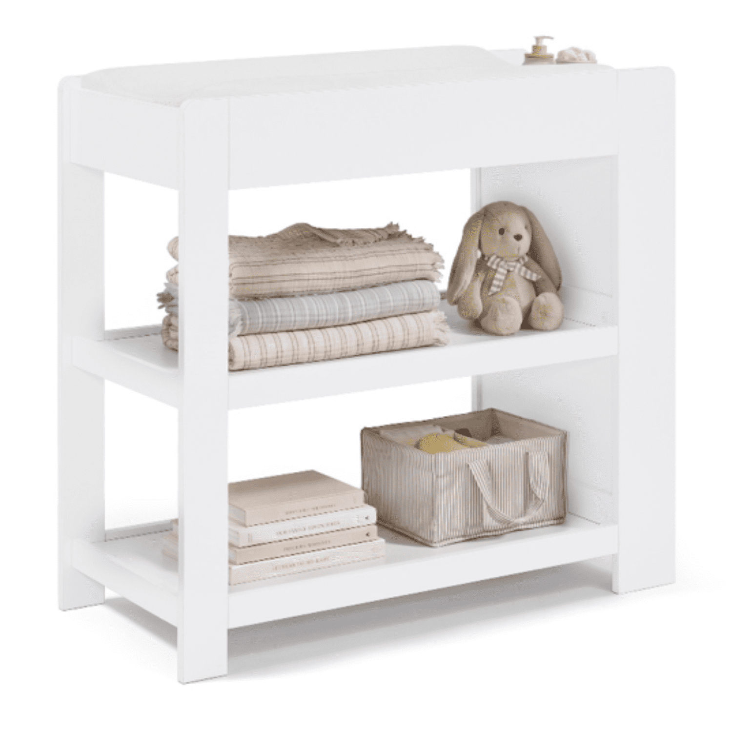 Delta Children Emmie Changing Table with Bookcase Storage, Bianca White