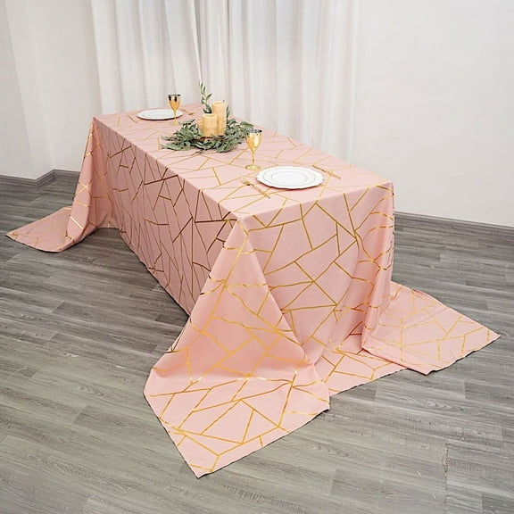 BalsaCircle 90" x 156" Dusty Rose Gold Metallic Geometric Design Polyester Rectangle Tablecloth