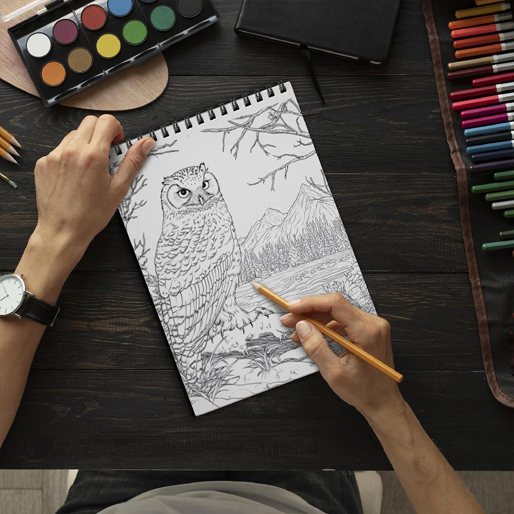 TSPVOTUS Snowy Owl Coloring Book for Adult, Spiral Bound, Soft Cover