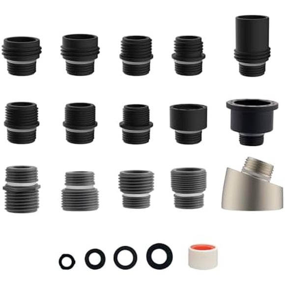Tian Qi 15 Pieces Pull Down Kitchen Faucet Head Adapter Kits with Curved Adapter, Multiple Sink Spray Head Adapters Compatible with Moen, American Standard, Delta, Kohler Faucets Black Black Black