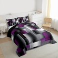 thumbnail image 3 of Feelyou Grey Purple Square Full Size Comforter Sets, Retro Abstract Bedding Sets, 3pcs, 3 of 8