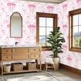 thumbnail image 4 of Pink Peel and Stick Wallpaper Floral Pink Bows Delicate Flowers Spring Wall Mural 23.6in x 9.8ft Self Adhesive Removable Wall Paper Renter Friendly Wallpaper for Girls Bedroom Nursery, 4 of 8