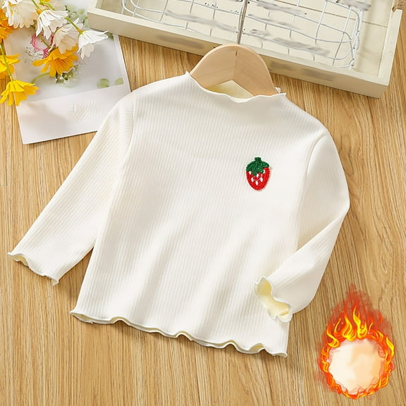 Girls Soft Ribbed Tshirt Stretchy Long Sleeve Ruffle Collar Bow Shirt Breathable Comfy Solid Casual Top for 1-5 Years