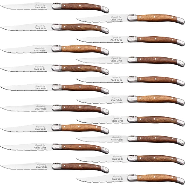 Cuchillos Uso Domestico LaguioleWoodLight 18pzas 23 cm Madera Café Claro Acero Inoxidable Cuchillo para carne.