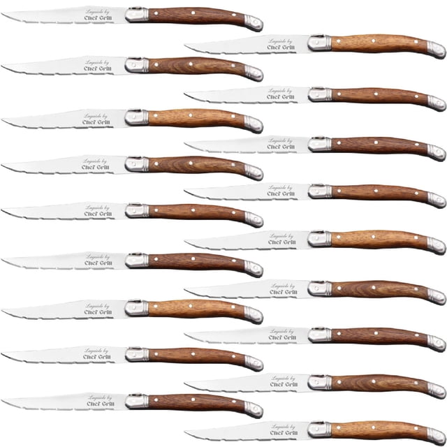 Cuchillos Uso Domestico LaguioleWoodLight 18pzas 23 cm Madera Café Claro Acero Inoxidable Cuchillo para carne.