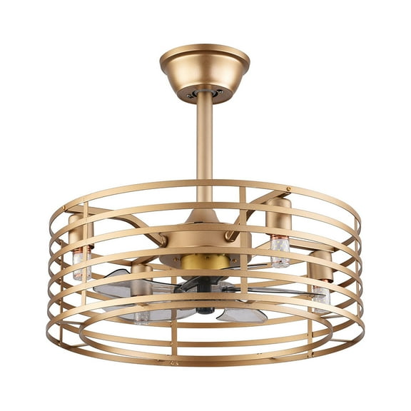 Anqidi 20" Retro Ceiling Fan Light, Champagne Gold Finish LED Metal Caged 3-Speed Pendant Fan Lamp W/ Remote 40W