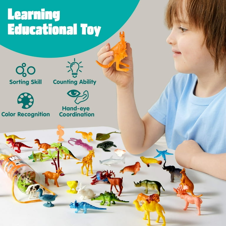 SYNCFUN 69Pcs Small Animal Figures Assorted Mini Plastic Animal Toy Tiny Little Animals for Sensory Bin Birthday Party Favor for Kids Toddler Aged