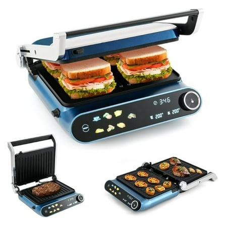 Panini Grill Press Sandwich Maker, 1200W Electric Griddle with LED Touch Panel, 7 Grilling Modes, Dishwasher Safe Non-stick Plates, Removable Drip Tray, Indoor Grill for Burger, Cheese, Steaks