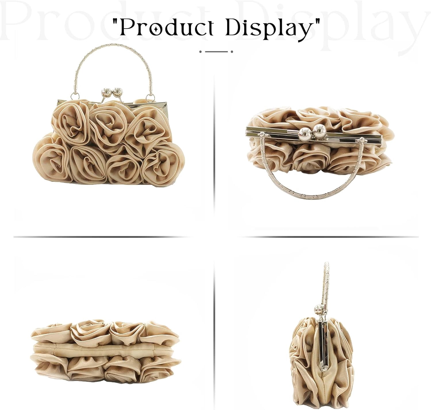 Women Evening Clutch Bag Floral Satin Small Purses with Detachable Strap for Wedding, Party, Prom