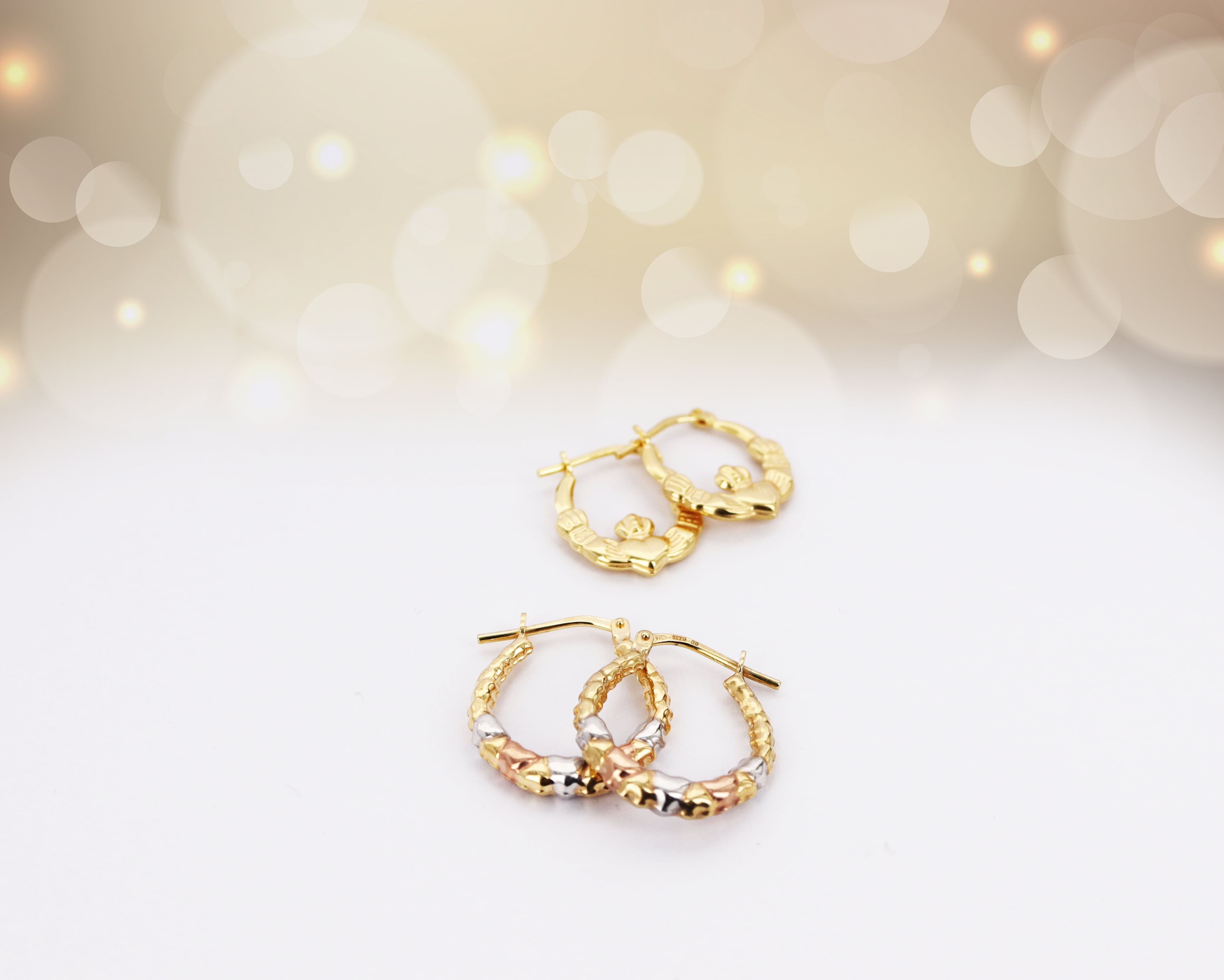 Brilliance Fine Jewelry Women's 14K Gold Plated Sterling Silver Claddagh and Heart Hoops Earrings