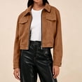 thumbnail image 3 of Iyufng Womens Lapel Suede Cropped Jackets Long Sleeve Zip Up Casual Short Coat with Side Pockets, 3 of 9