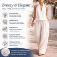 thumbnail image 6 of Linen Sets for Women 2 Piece,Sleeveless V Neck Halter Top Matching Baggy Wide Leg Pants Set, Summer Casual Lounge Outfit, 6 of 7