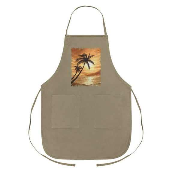 Sunset on Tropical Beach with Palm Trees Hawaii Orange Apron with Pockets