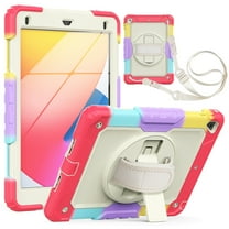 iPad 9.7 2018/2017 Case/iPad 6th Gen Case/iPad Air 2 Case with Built-in Screen Protector, Heavy Rugged Shockproof Case 360 Degree Rotating Stand Cover with Adjustable Shoulder Strap,Camouflage Red