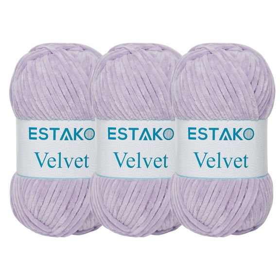Estako Velvet (3- Skeins Pack) Chenille Blanket amigurumi Yarn for Crocheting and Knitting Super Bulky 3x100 gr (3x132 yds) (1630 - Lilac)