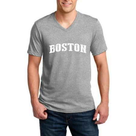 Boston Massachusetts State Flag Men V-Neck Shirts Ringspun (Best Skiing In Massachusetts)