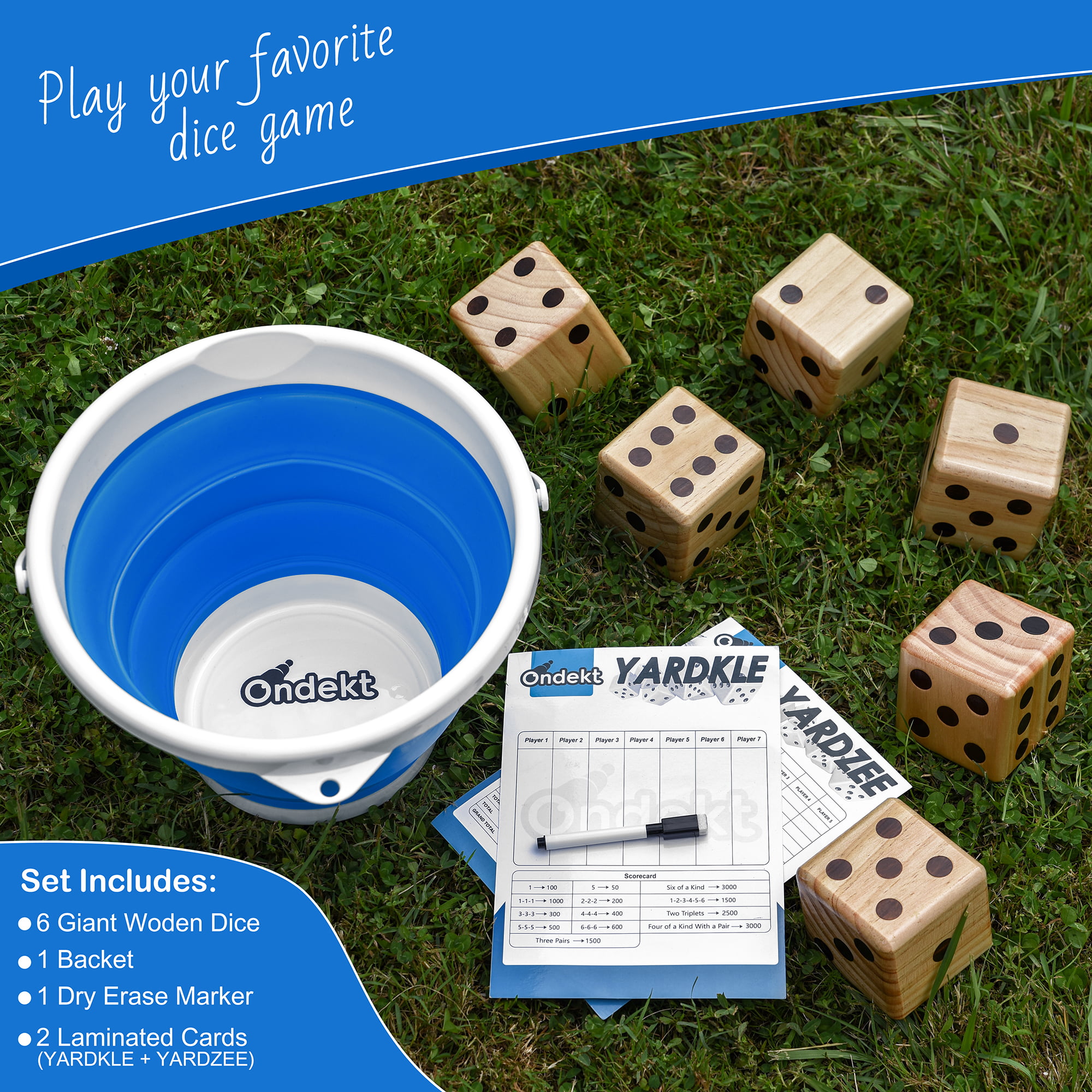 Splinter-Free and Crack-Proof Wood Jumbo Size with Collapsible Bucket Giant Wooden Yard Dice Play Many Games Fun and Engaging Game Time 2 Dry Erase Score Cards Ideal Gift Indoor/Outdoor 