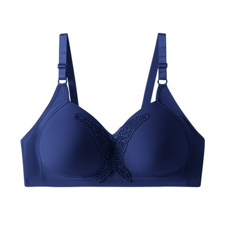 SMihono Full Coverage Bras for Women No Underwire Lace Comfort Soft Padded Push Up Sports Bra Unlined Wireless Everyday Seamless Bralette Dark Blue XXXL US(14)