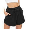 thumbnail image 3 of Women Sweat Shorts Casual Summer Comfy Lounge High Waisted Cotton Shorts with Pockets Black L, 3 of 6