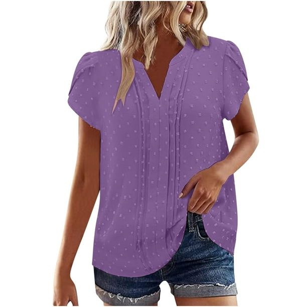 Tops de Encaje de Manga Corta para las Mujeres Blusa de Suéter de Cuello Redondo Sólido, Top de Fiesta Casual con Forro Interior