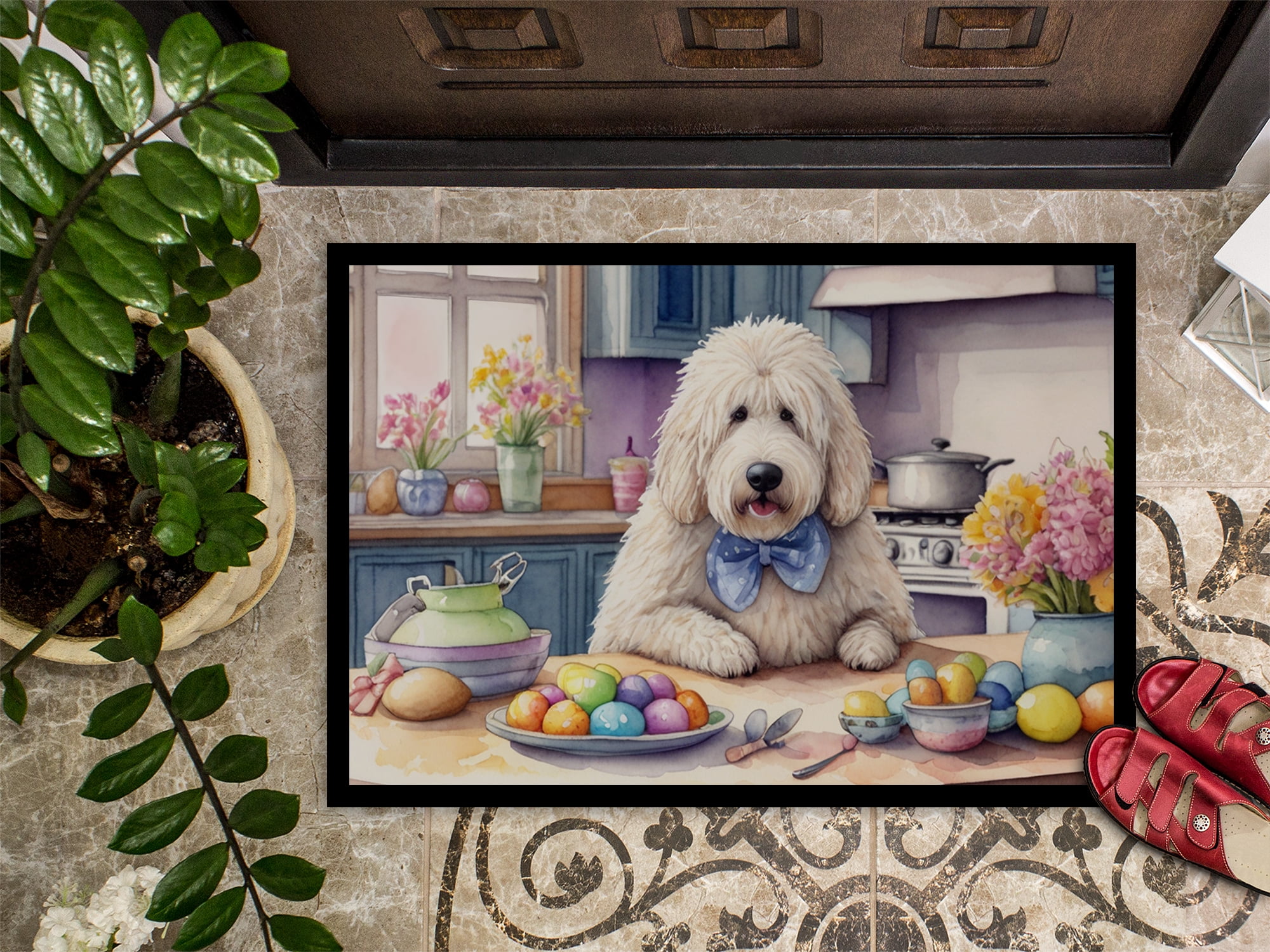 Decorating Easter Yorkshire Terrier Doormat
