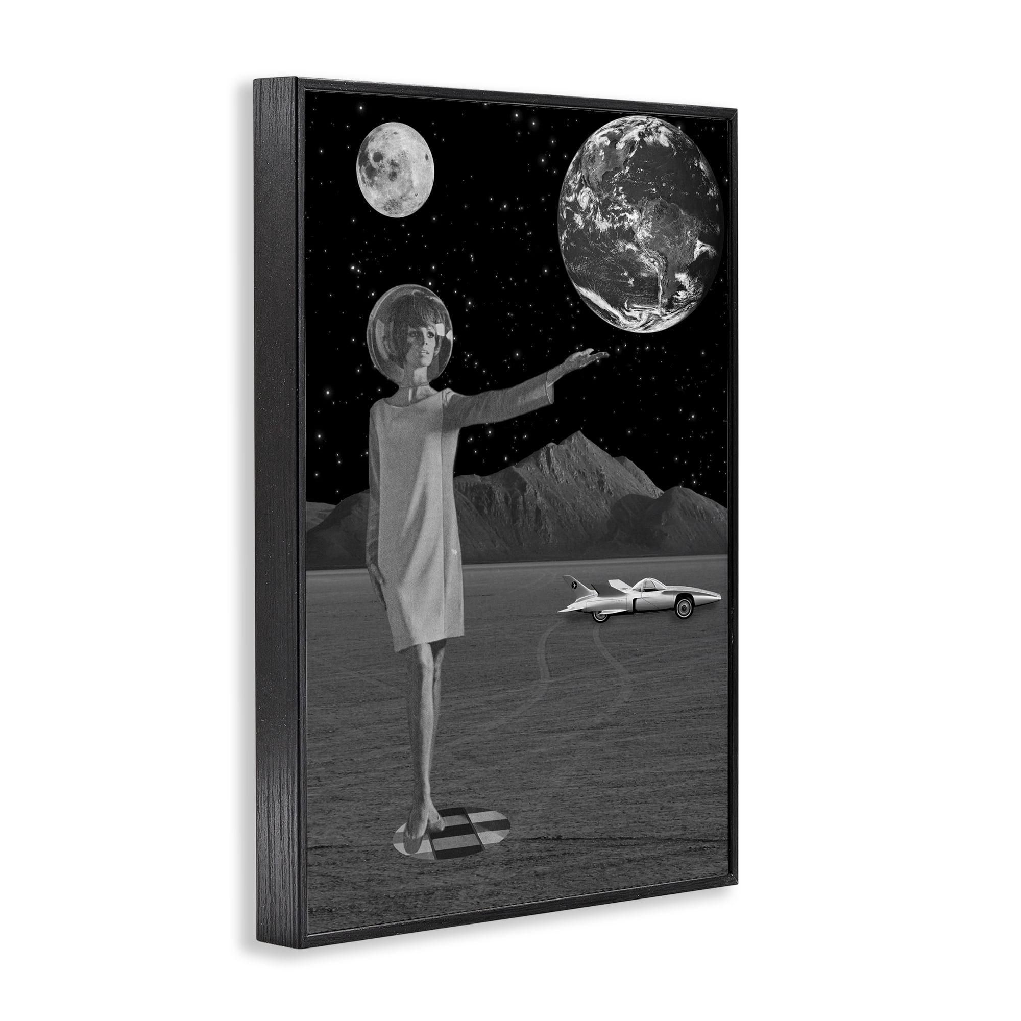 On A Mission Retro Space Black Framed Giclee Art, design by Elo Marc
