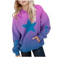 thumbnail image 2 of Spazoro Girls Hoodie Sweatshirts, Fleece Lined Long Sleeve Gradient Color Star Print Pockets Casual Pullover for Girls Purple Size 9-10T, 2 of 7