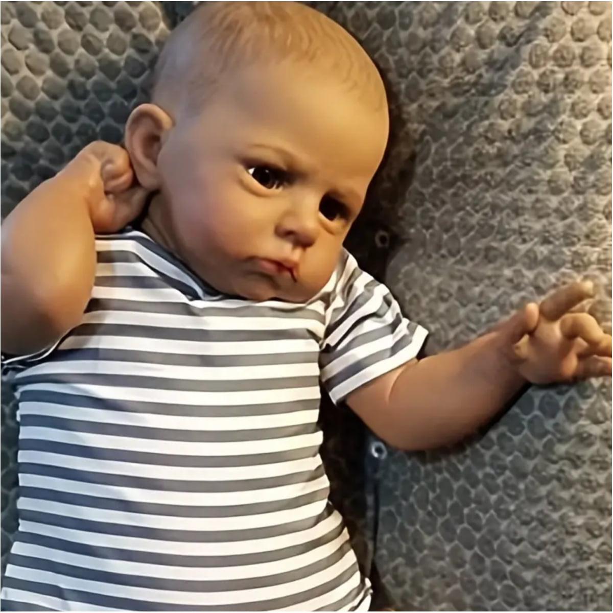 24 inch Already Painted Finished Doll Reborn Baby Dark Brown Skin Painted Hair Lifelike 3D Skin