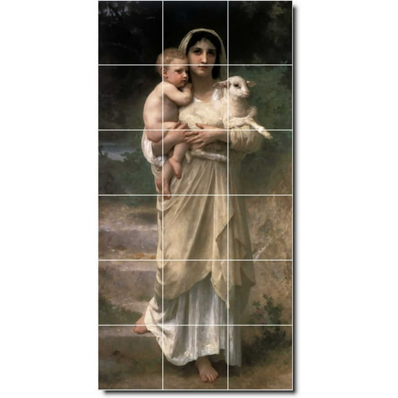 Ceramic Tile Mural-William Bouguereau Mother Child Painting 53. 12.75" w x 25.5" h using (18) 4.25 x 4.25 ceramic tiles