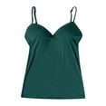 thumbnail image 3 of YAYUBA Camisole Tank Top for Women with Built-in Padded Shelf Bra Support,Spaghetti Strap Layering Camis, Basic Undershirt,Dark Green,S, 3 of 8
