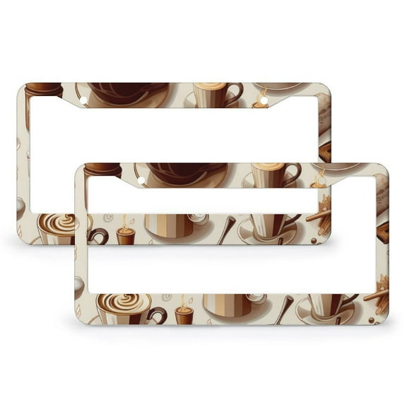 Coffee Time License Plate Frame 2 Pack Vintage Style Coffee License Plate Cover Frame for Women Men Auto Decoration Hardware 2 Round Holes Quality Aluminum Metal License Plate Cover