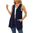 thumbnail image 3 of Uvplove Women's Summer Sleeveless Soft Knit Cardigan with Pockets High Low Drape Front Open Cardigan Blouse,Navy_Blue,S, 3 of 9