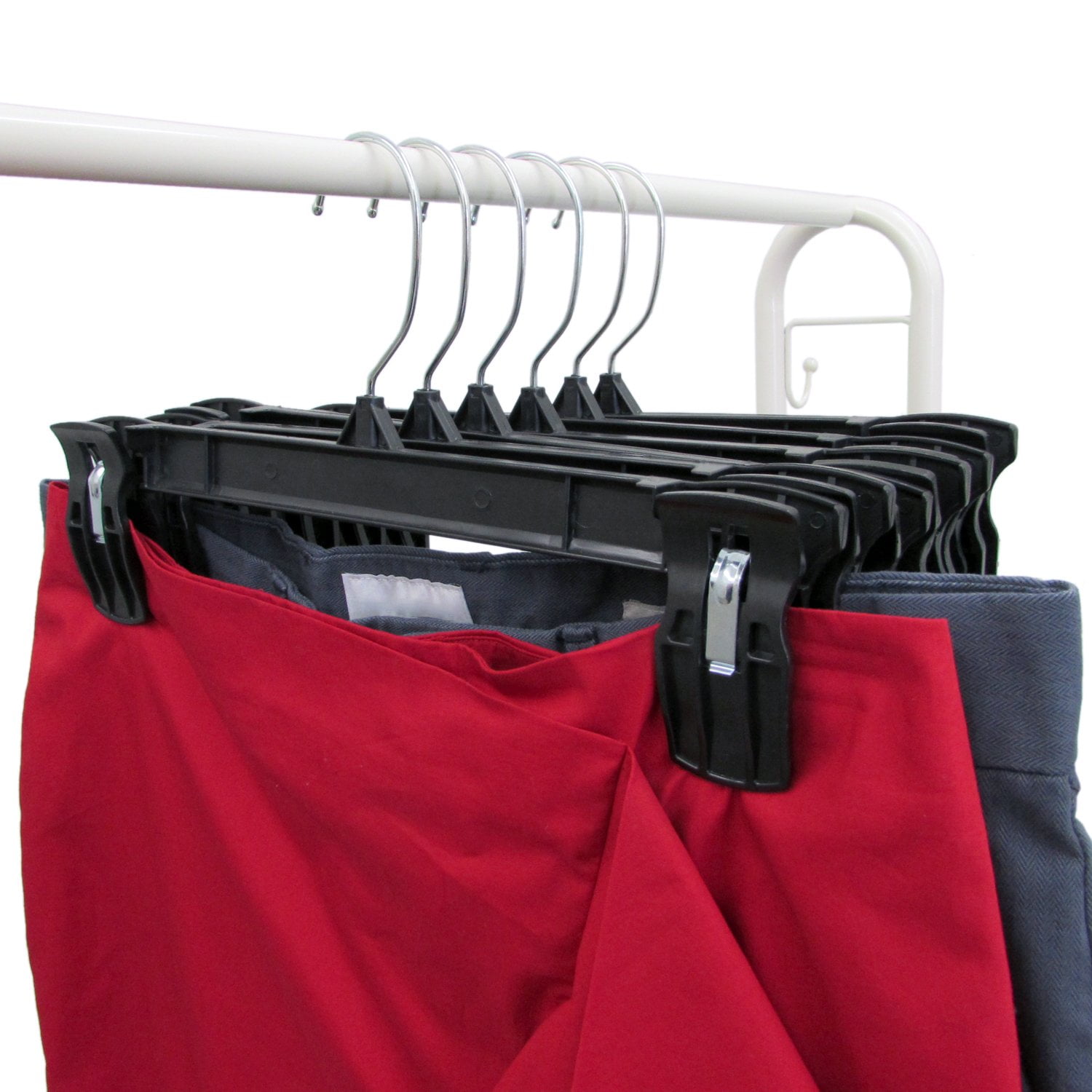 Hanger Central Recycled Black Heavy Duty Plastic Bottom Hangers with Plastic Extra Long Pinch Clips and Polished Metal Swivel Hooks, 12 Inch, 50 Set