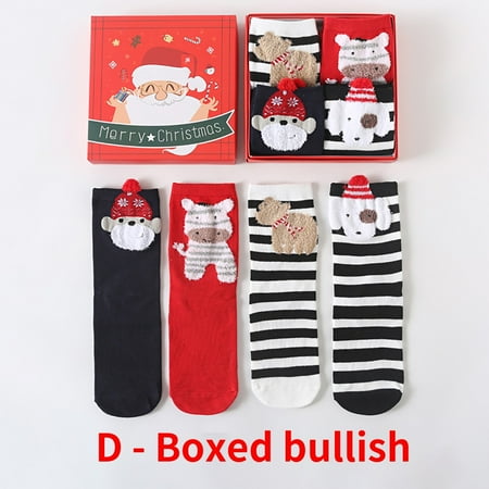 

Tejiojio Christmas Matching Women s Christmas 4-Pair With Gift Box Fashion Christmas Cartoon Cute Socks Gift Box Mid Tube Socks