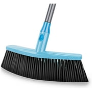 SUPTREE Push Broom Handle for Outdoor Garage Floor Stiff Bristles Sweeping, Shop Broom Heavy Duty Handle Adjustable (Blue)